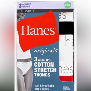 HANES Ultimate Size 8 / XL 3-pack Multi Color  Cotton Women’s stretch Thongs